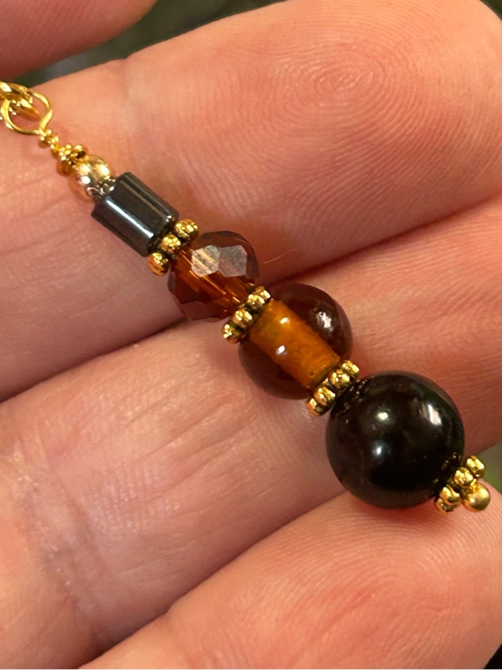 Handcrafted vintage bead drop pendant on chain necklace